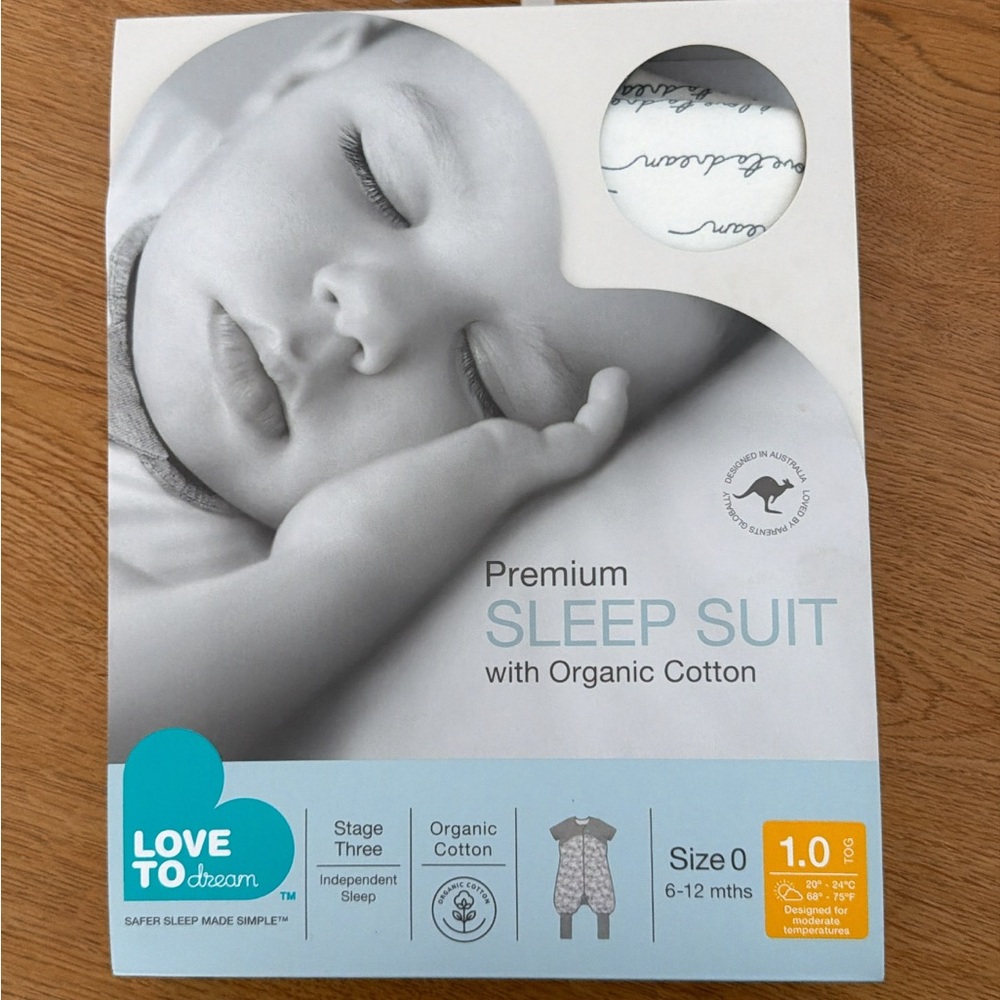 Love to dream White Organic Cotton Sleep Suit with Gray Pattern